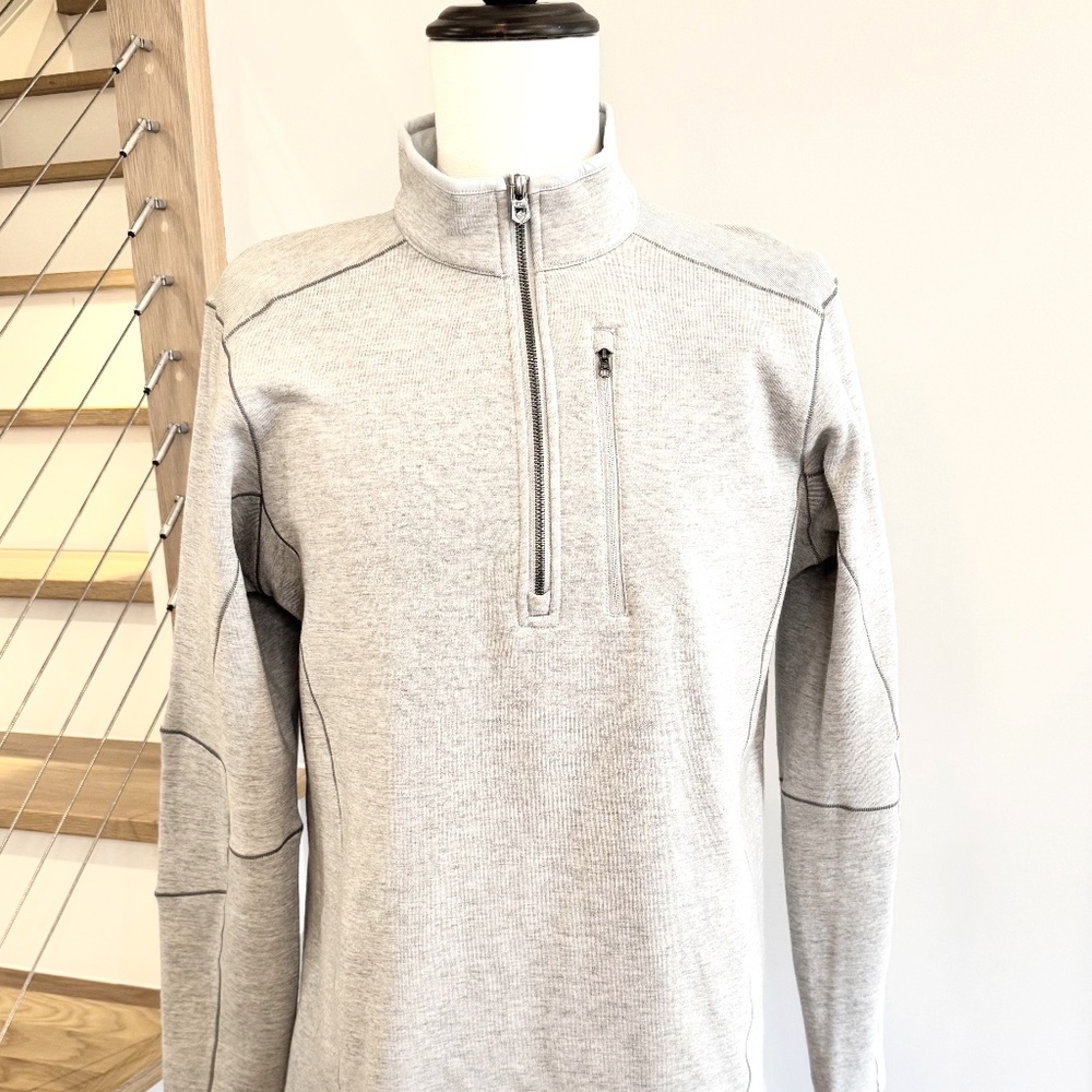 Kuhl Sweater, REVEL, Men’s Large 1/4 Zip Light Gray (Ash, Heathered) Fleece